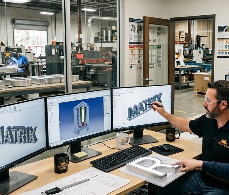 Sunlite Signs engineering team designing channel letters
